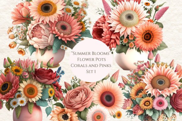 Download Summer Blooms - Flower Pots Pink &amp; Coral - Blooms Collection
